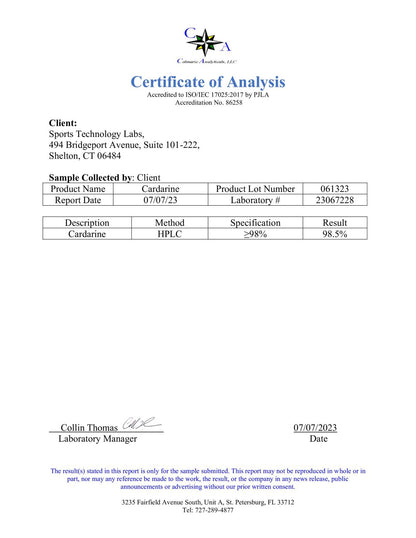 Sports Technology Labs Cardarine SARMS Certificate